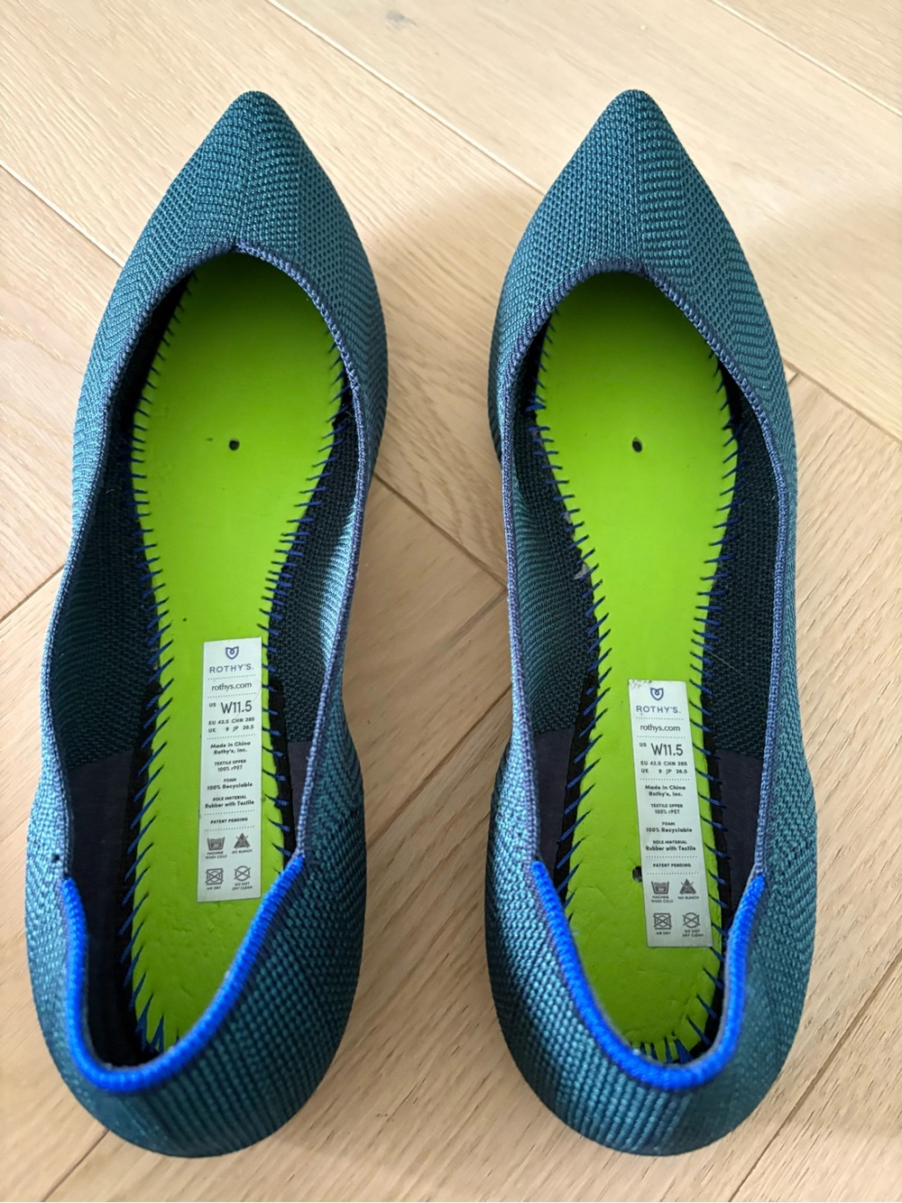 Rothy's Sz 11.5 The Point II Emerald Spruce Cedar Green Black Flats Retired - Picture 4 of 7